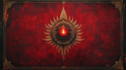 Wall Mural - A stylized emblem featuring a fiery core against a red background.