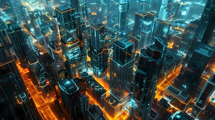 Digital technology futuristic city scene poster web page PPT background