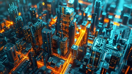 Digital technology futuristic city scene poster web page PPT background