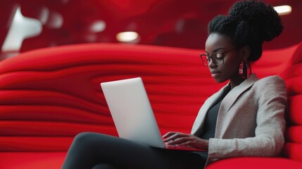 Poster - Woman Engrossed in Work on Laptop