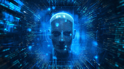 Binary code and human head