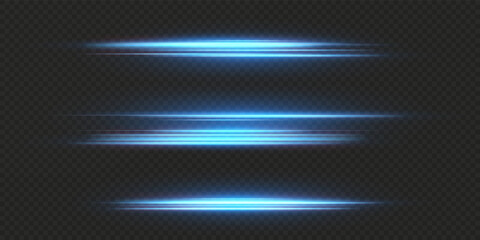Aufkleber - Blue horizontal lens flares pack. Laser beams, horizontal light rays.Beautiful light flares. Glowing streaks on dark background. Collection effect light blue line png.	
