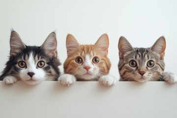 Wall Mural - A group of cats are standing on a white board