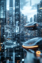 Smart city, AI integration, futuristic infrastructure, holographic displays