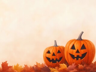 Poster - Halloween Pumpkins with Autumn Leaves.