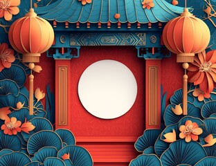 Wall Mural - The concept of a Chinese New Year greeting card with space for a message