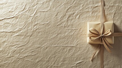 A beautifully tied gift box with a ribbon sits against a softly textured light background reminiscent of wrapping paper. Generative AI