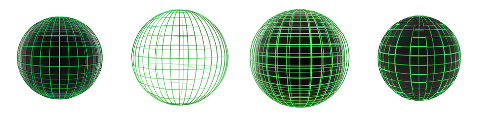 Wall Mural - wireframe spherical shapes with intersecting grid lines in a futuristic abstract digital landscape c