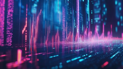Abstract digital concept showing glowing lines of code and data streaming down in a representation of a futuristic cyber environment or matrix.