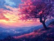 © Infinity - Pink Cherry Blossom Tree on Mountain Peak at Sunset