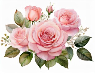 Pink roses bunch closeup isolated on white background