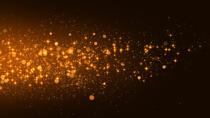 Sticker - golden sparkle particle glitters and bpkeh lights trail on dark background, christmas and new year shiny glowing gold stars luxury wallpaper	