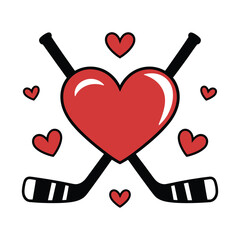 heart and crossed hockey sticks with love illustration