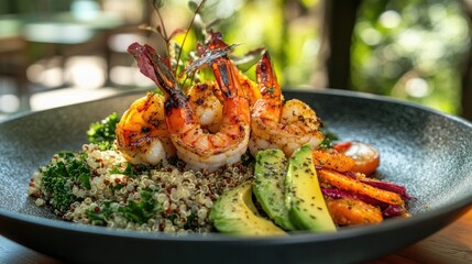 Poster - Grilled Shrimp Dish with Vegetables and Quinoa