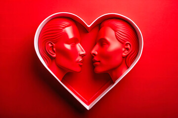 Single stroke art of two faces merging into a heart symbol