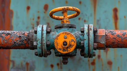 Leinwandbilder - Close up detailed view of an industrial refinery valve regulating the flow and pressure of fuel or other processed substances in an oil and gas production or distribution system
