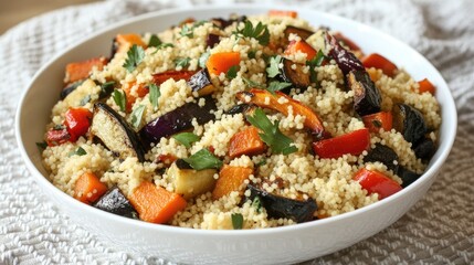 Sticker - Colorful Vegetable Couscous Salad in White Bowl