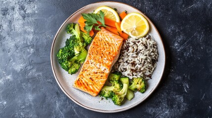 Poster - Fresh Salmon with Vegetables and Rice Dish