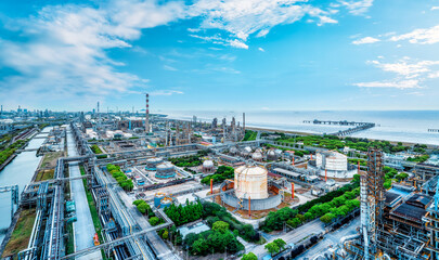 Poster - Oil refinery and chemical plant at seaside