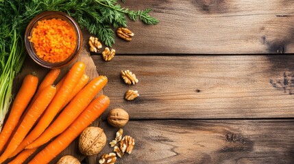 Canvas Print - Fresh Carrots and Nuts on Rustic Wooden Table