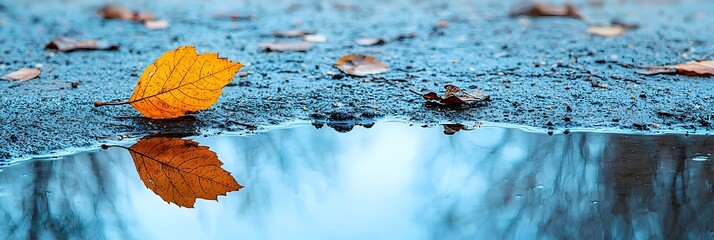 Aufkleber - Mesmerizing mirrored reflections in a tranquil puddle symbolizing the duality of perception and the depths of inner thoughts  This captivating image invites contemplation and a deeper of the self