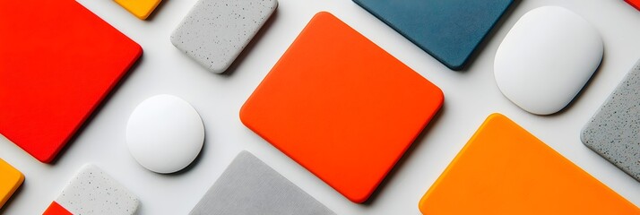 Aufkleber - Minimalistic abstract composition with geometric shapes and bold vivid color layouts  Clean modern design elements forming a visually striking symmetrical pattern