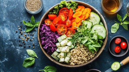 Canvas Print - Fresh Colorful Salad with Vegetables and Grains