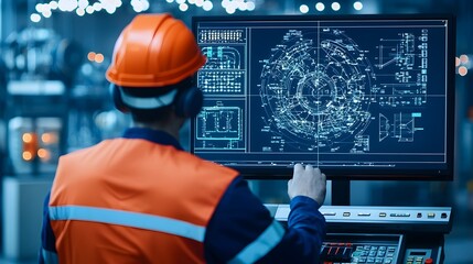 Leinwandbilder - Professional Worker Monitoring and Overseeing Fuel Processing and Machinery from a Control Panel in an Industrial Factory or Energy Plant Setting