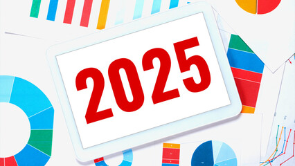 Wall Mural - 2025 new year banner, calendar cover, red numbers over white background