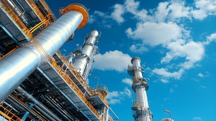 Poster - Sophisticated Natural Gas Processing Facility with Complex Piping Systems Clean Industrial Design and Advanced Technology for Energy Production and Distribution