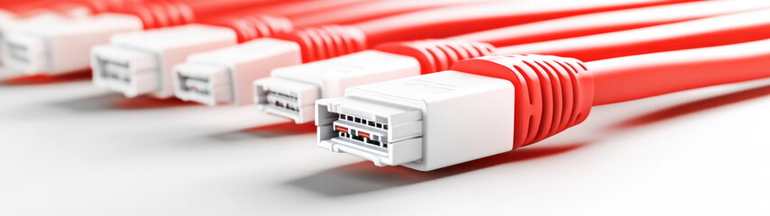 Fototapete - Red Ethernet Cables on White Background.