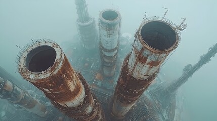 Poster - Towering fuel processing plant with tall distillation columns heavy industrial machinery and a complex network of pipes tanks and equipment for energy production and manufacturing