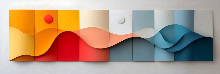 Aufkleber - Vibrant Layered Paper Cutout Abstract Art Composition with Geometric Shapes and Vivid Hues Creating a Dimensional Minimalist and Sophisticated Design