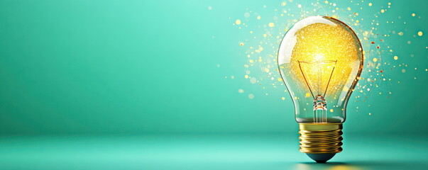 Poster - Light Bulb with Sparkles on Green Background.