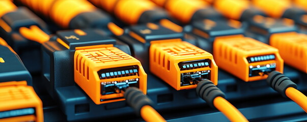 Fototapete - Network Cables Connected to Server.
