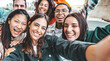 © Davide Angelini - Happy best friends taking selfie portrait outdoors - Group of young people smiling at camera together - Youth community concept