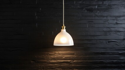 Wall Mural - Modern Hanging Lamp Against a Textured Black Wall in a Contemporary Setting