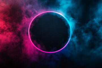 Wall Mural - The middle of a red and blue circle is filled with a ring of orange and blue smoke