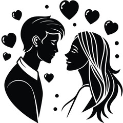 Couple of lover’s creative embracing silhouette. Vector illustration on white background