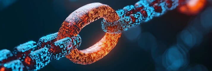 Interconnected blockchain data blocks glowing in a futuristic digital sequence