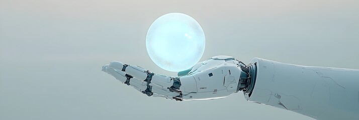 Fototapete - Robotic hand holding a glowing sphere representing the power and potential of intelligence technology  The image conveys a futuristic high tech concept with elements of innovation