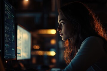 Wall Mural - a woman sitting at her desk, focused on her work