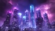 © Tonadech - Transparent futuristic skyscrapers illuminated by glowing neon lights in a surreal skyline