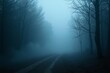 © Inna - Eerie Misty Forest Path Mysterious Atmosphere Against Dark Night Background