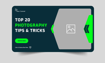 Wall Mural - Trendy photography daily tips and tricks video thumbnail banner design, daily photography learning tips and techniques video cover banner design, editable vector eps 10 file format