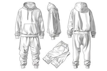 A drawing of casual clothing - hoodie and pants worn together