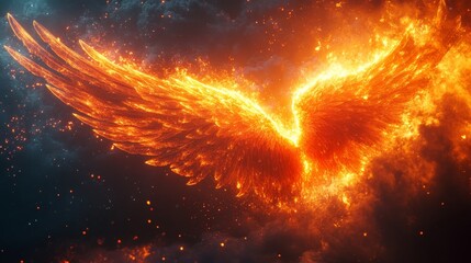 Poster - A fiery winged creature is flying through a dark sky