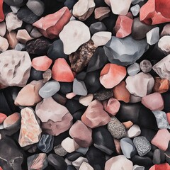 Wall Mural - Explore the intricate beauty of a seamless rock and pebble pattern showcasing nature's textures in muted gray and warm red tones