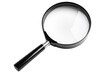 © Sodapeaw - Close-up of a magnifying glass on a transparent background. symbolizing exploration, scrutiny, and investigation in a minimalistic design.