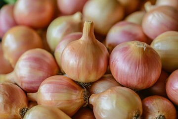 Wall Mural - Shallots. Fresh Shallots for Cooking on Brown Background